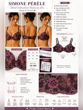 Simone Pérèle Floral Embroidered Sheer Underwire Bra Purple Lace 34D